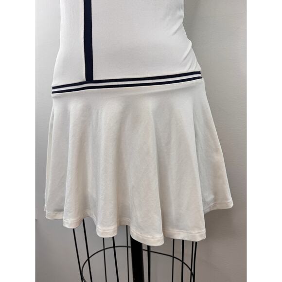 LACOSTE White Navy Blue Stripe Down Tennis Quick Dry Tennis Golf Dress 34 RARE - Picture 3 of 8
